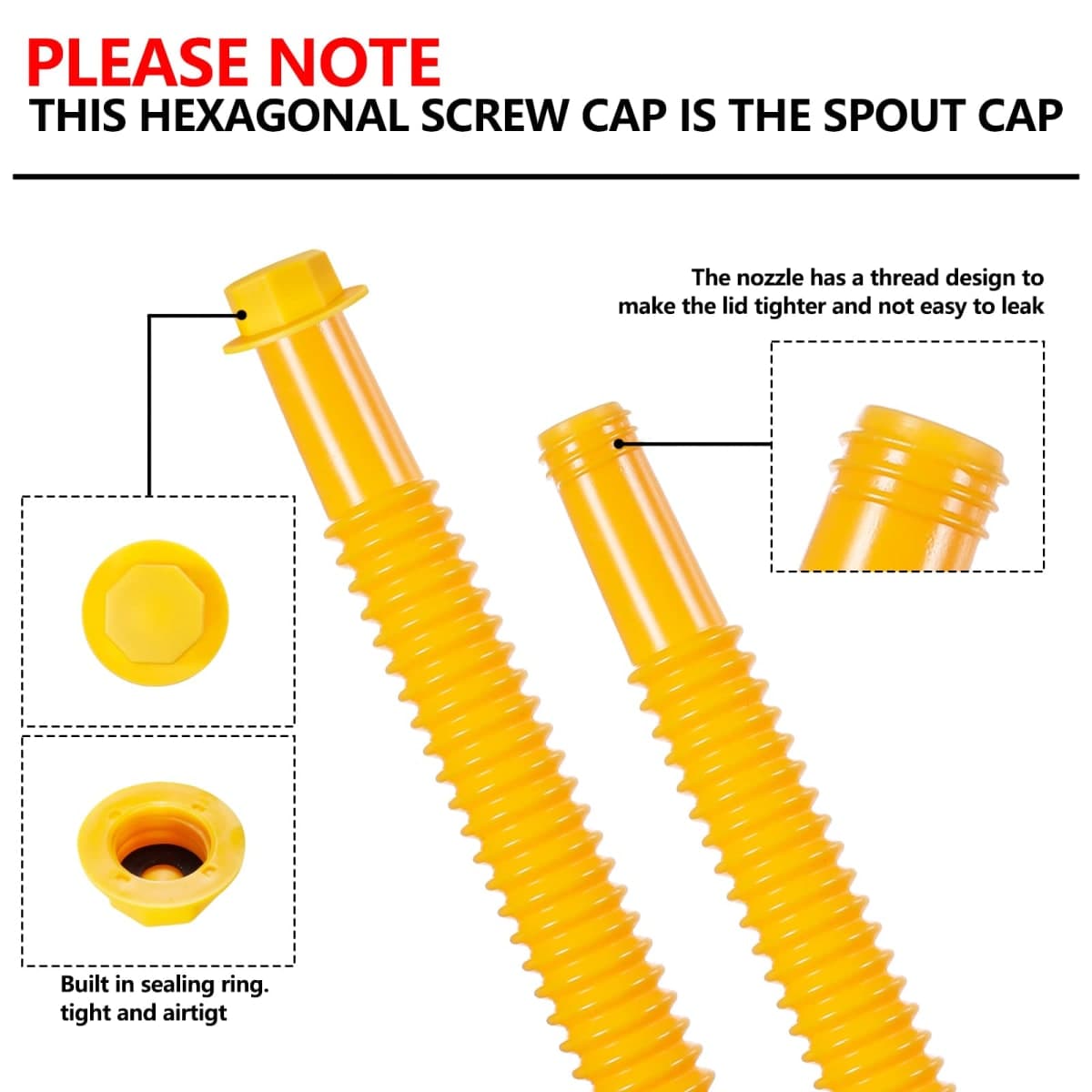 Gas Can Nozzle, Can Spout Replacement, Replacement Gas Can Spout. All gaskets are installed and ready to use upon receipt. For 1/2/5/10 gallon gas can. Easy and convenient to use (2 Kit-Yellow） thumbnail 4