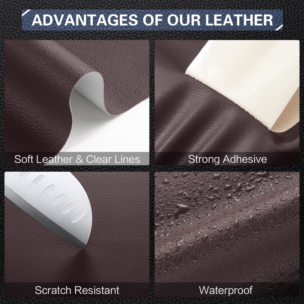 Leather Repair Kit for Furniture 4"x 63" Leather Tape Repair Patch Self Adhesive Sofa Vinyl Repair Patch Kit for Car Seat,Couch,Boat Seat,Chair - Dark Brown thumbnail 2