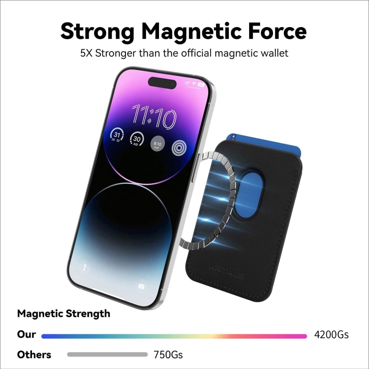 KRTALS Stronger Magnetic Phone Wallet RFID Leather Mag-Safe Card Holder for iPhone 16 Series, Mag-Safe Accessories Stick on Series for iPhone 17/16/15/14/13/12 and Pro/Promax, Black thumbnail 2
