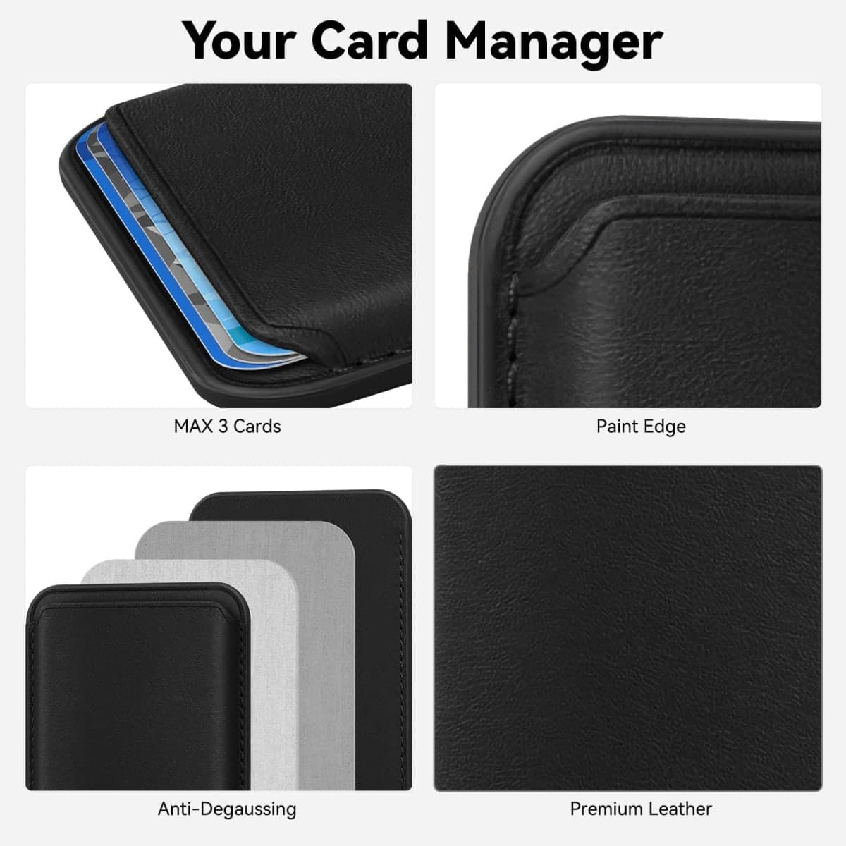 KRTALS Stronger Magnetic Phone Wallet RFID Leather Mag-Safe Card Holder for iPhone 16 Series, Mag-Safe Accessories Stick on Series for iPhone 17/16/15/14/13/12 and Pro/Promax, Black thumbnail 3