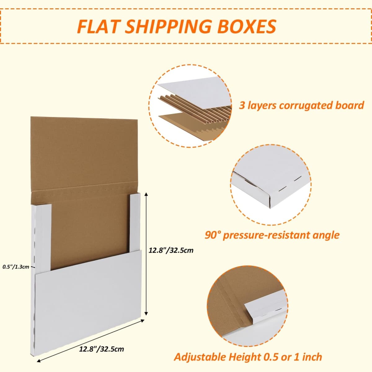 HORLIMER 12.8x12.8x1 Shipping Boxes Set of 25, White Corrugated Cardboard Mailer Box for Packing Small Busines thumbnail 2