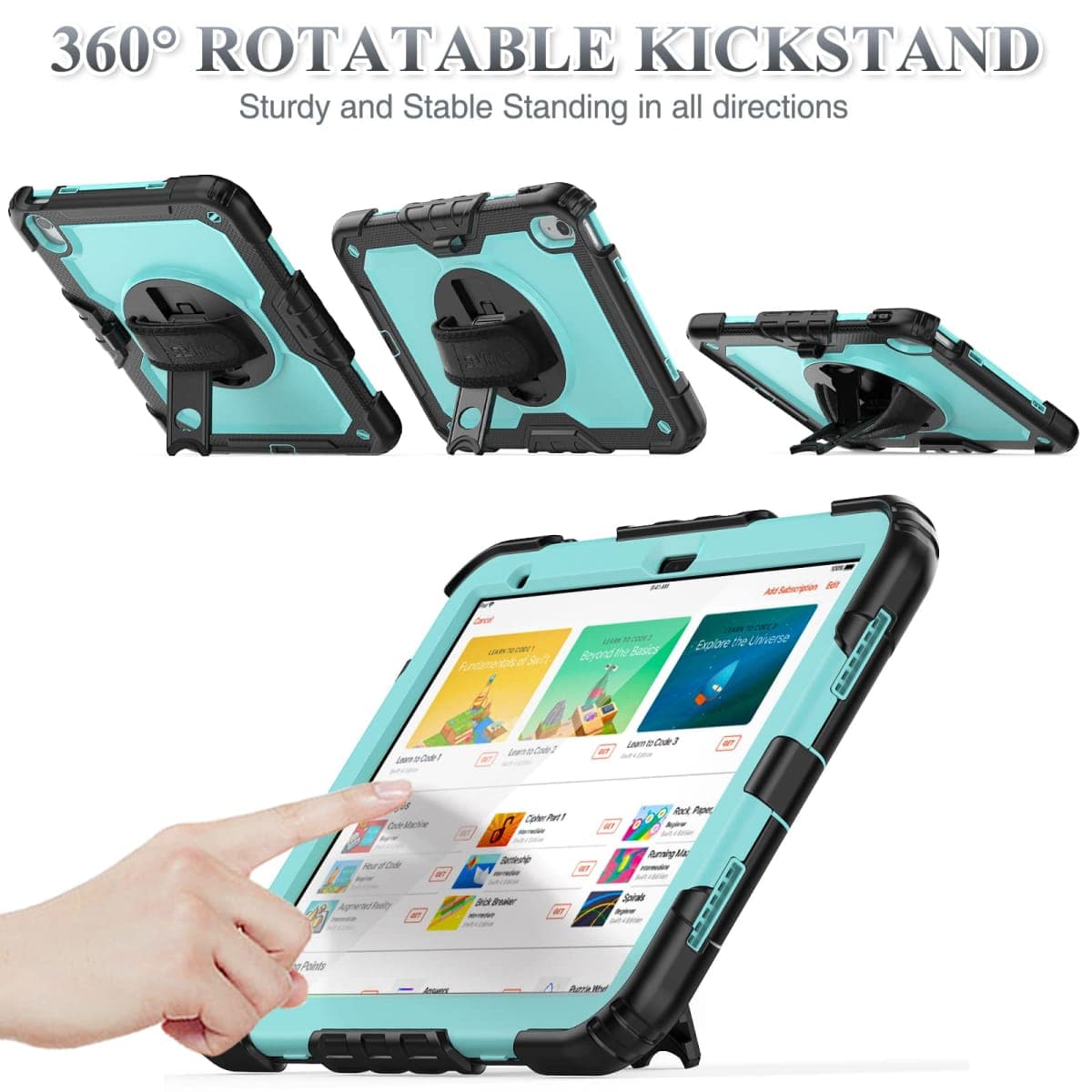 SEYMAC stock Case for iPad (A16) 11th/10th Generation 2025/2022, Full-Body Drop Protection Case with Screen Protector &360° Rotate Hand Strap/Stand, usLightBlue thumbnail 3