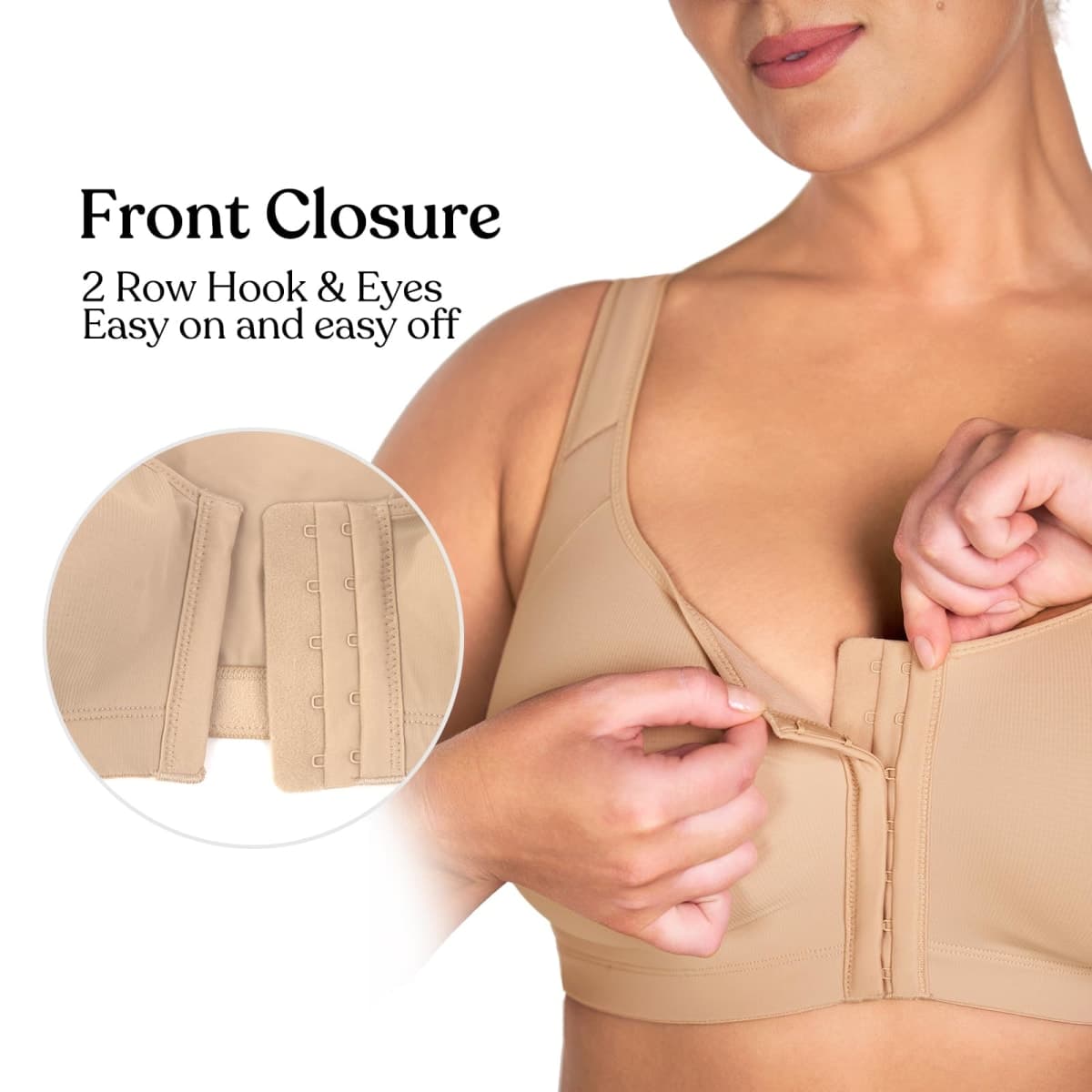 HSIA Posture Bras for Women - Front Closure Bra for Women No Underwire Back Support Plus Size Full Coverage Bra, Natural Nude, 38C thumbnail 2
