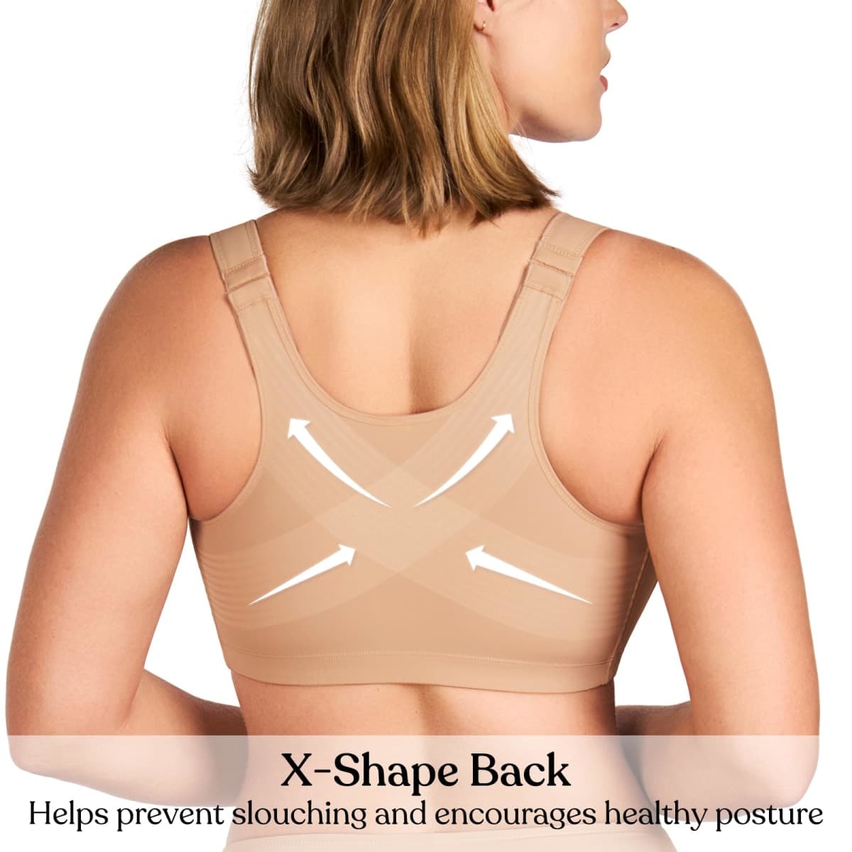 HSIA Posture Bras for Women - Front Closure Bra for Women No Underwire Back Support Plus Size Full Coverage Bra, Natural Nude, 38C thumbnail 3