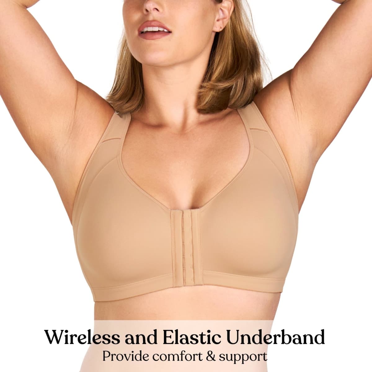HSIA Posture Bras for Women - Front Closure Bra for Women No Underwire Back Support Plus Size Full Coverage Bra, Natural Nude, 38C thumbnail 4