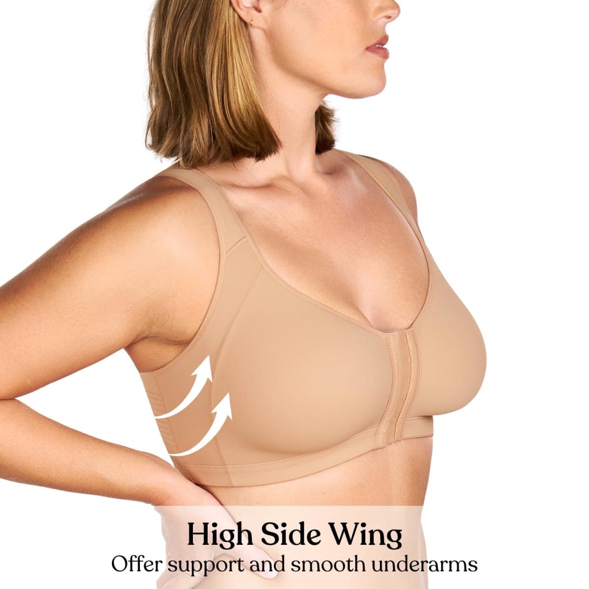 HSIA Posture Bras for Women - Front Closure Bra for Women No Underwire Back Support Plus Size Full Coverage Bra, Natural Nude, 38C thumbnail 5