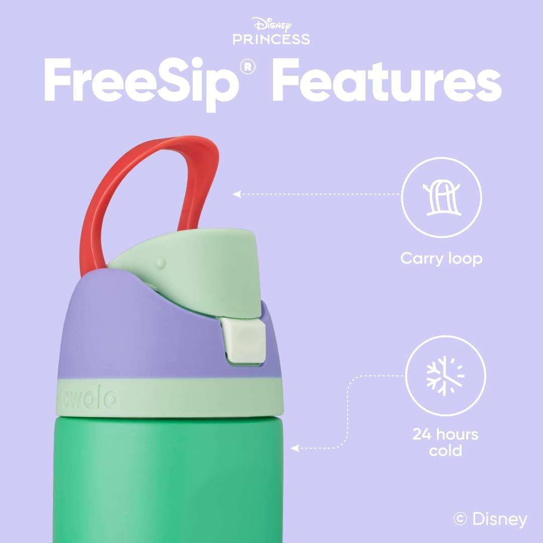Owala Disney Princess FreeSip Insulated Stainless Steel Water Bottle with Straw for Sports and Travel, BPA-Free Sports Water Bottle, 24 oz, Ariel thumbnail 3