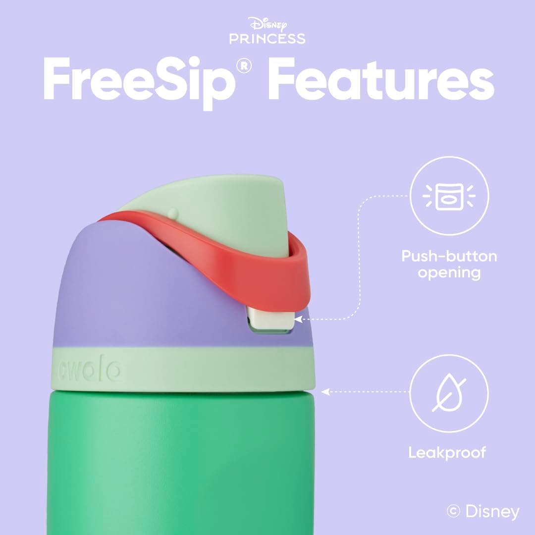 Owala Disney Princess FreeSip Insulated Stainless Steel Water Bottle with Straw for Sports and Travel, BPA-Free Sports Water Bottle, 24 oz, Ariel thumbnail 4