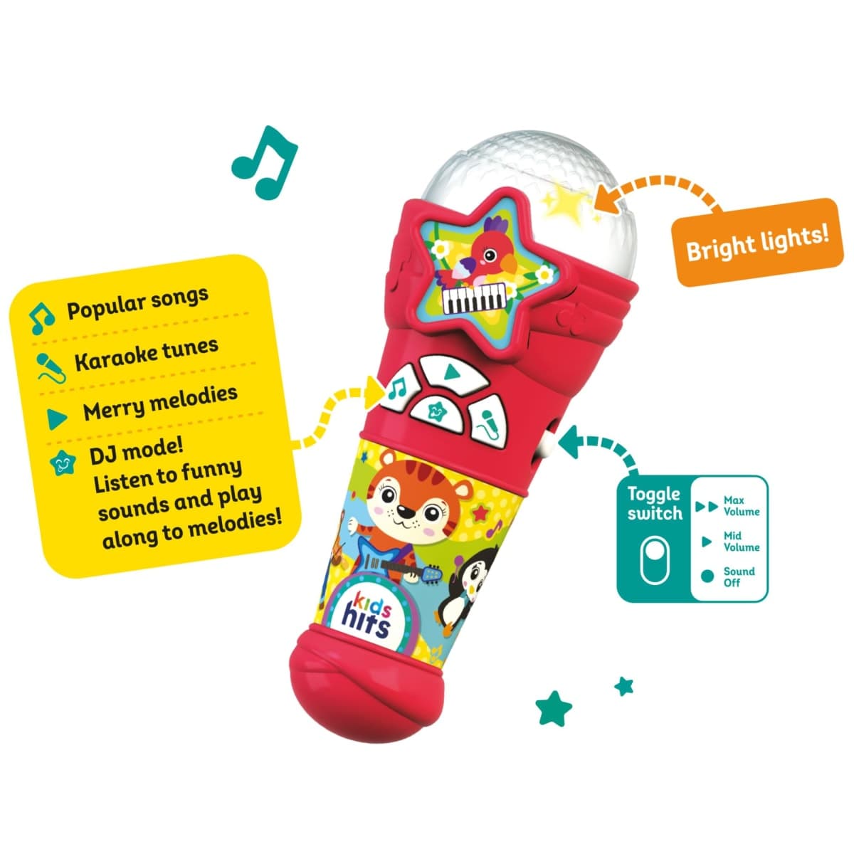 Kids Hits Educational Toddler Lightshow Microphone Toy - Great Hits, Red 2 Years Plus thumbnail 5