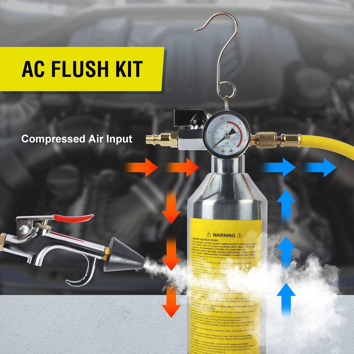 AC Flush Kit Home A/C Flush Tool Automotive HVAC Flush Kit Thickened Stainless Steel Canister House AC Flushing Kit Auto Air Conditioning Flush Bottle R134A R12 R22 R404 R410A AC System Flush Can Set thumbnail 2