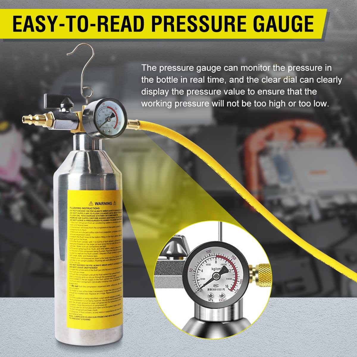 AC Flush Kit Home A/C Flush Tool Automotive HVAC Flush Kit Thickened Stainless Steel Canister House AC Flushing Kit Auto Air Conditioning Flush Bottle R134A R12 R22 R404 R410A AC System Flush Can Set thumbnail 3