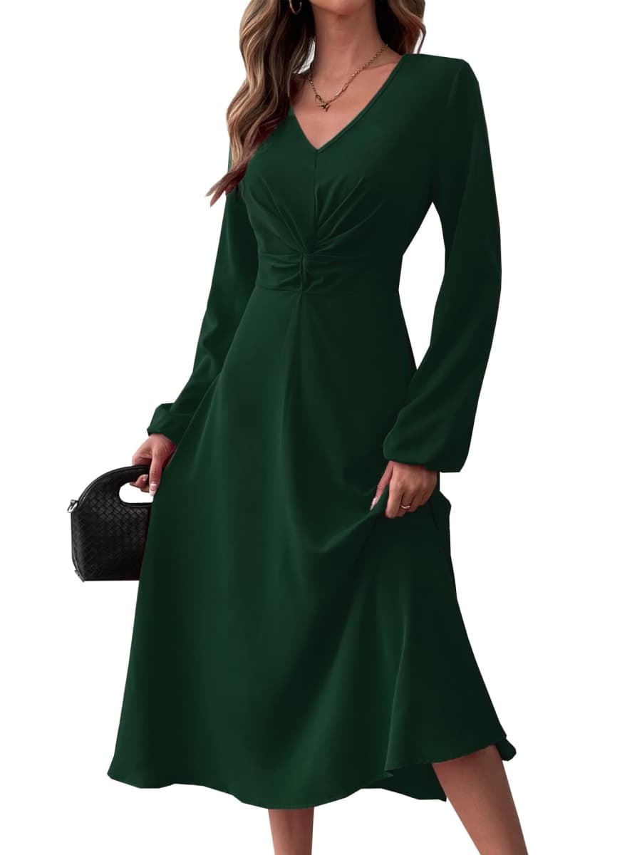 LalaLin Long Sleeve Wedding Guest Dress for Women V-Neck Cocktail Church Maxi Dresses, A=green, X-Large thumbnail 4