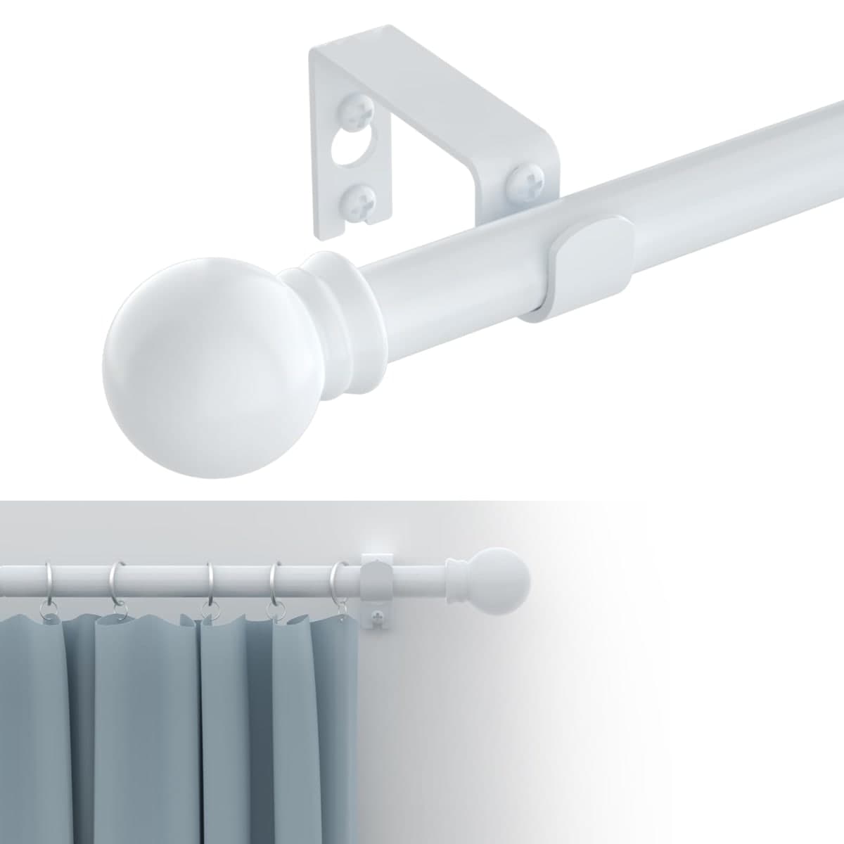 GXOACKJ White Curtain Rods for windows 32 to 48 inch, 5/8 inch Decorative Curtain Rod Set, Splicing Heavy Duty Metal Curtain Rod with Brackets — image 1