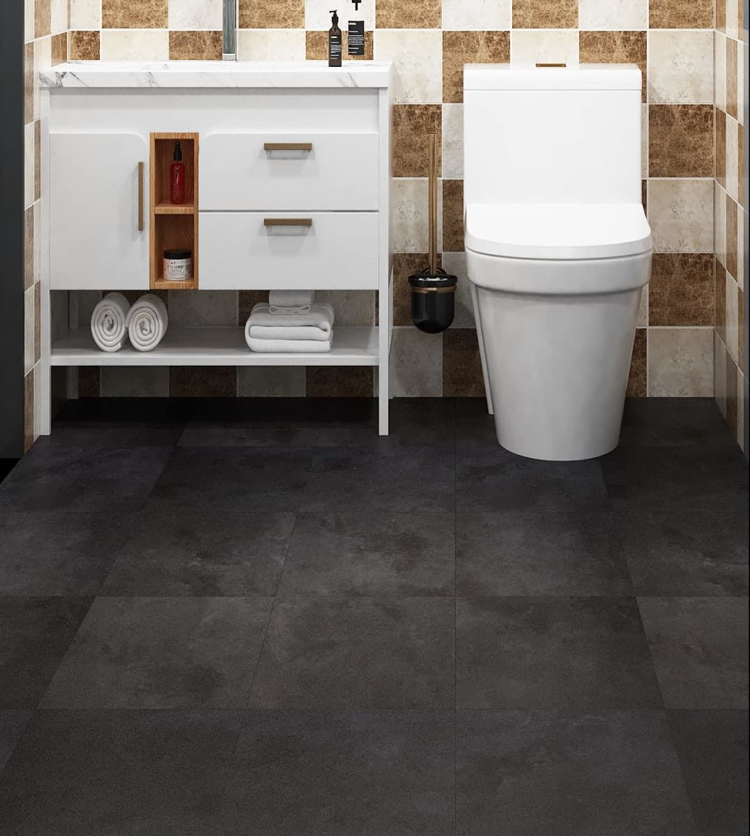 Livelynine 32-Pack Removable Floor Tiles Peel and Stick Flooring Charcoal Grey Vinyl Flooring Waterproof Bathroom Floor Tile Stickers Stick On Laminate Flooring Sticky Linoleum Flooring 30X30CM thumbnail 3