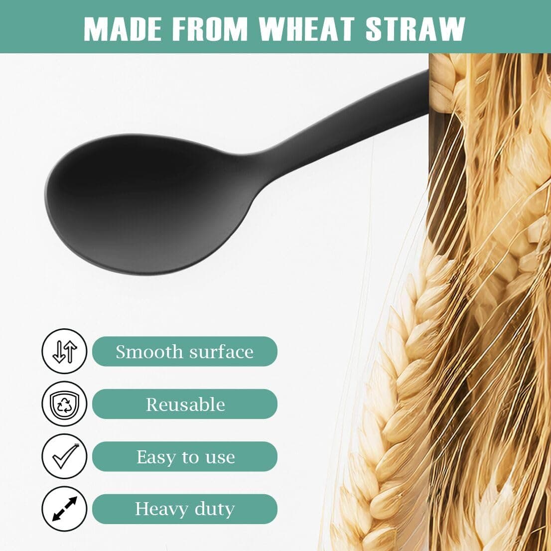 RayPard Reusable Plastic Serving Utensils Set of 12, Wheat straw Large Serving set 10" Serving Spoons/10" Slotted Spoons/9.4" Tongs, for Party Buffet Catering (Black, Not for Cooking) thumbnail 4