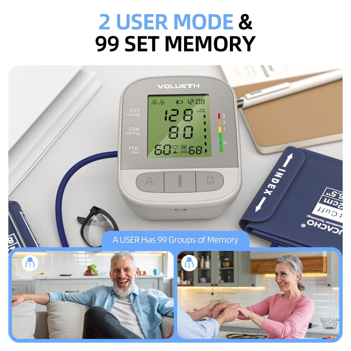 VOLUETH Upper Arm Blood Pressure Cuff, Blood Pressure Monitor for Kids & Adult, Small Cuff 7"-9"，Medium/Large Cuff 9"-17"，Perfect for Health Monitoring thumbnail 3