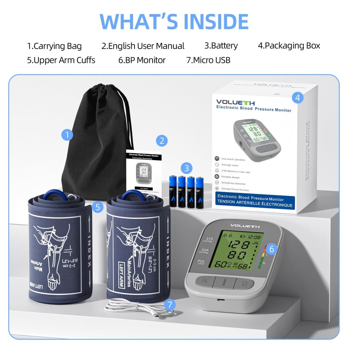 VOLUETH Upper Arm Blood Pressure Cuff, Blood Pressure Monitor for Kids & Adult, Small Cuff 7"-9"，Medium/Large Cuff 9"-17"，Perfect for Health Monitoring thumbnail 4