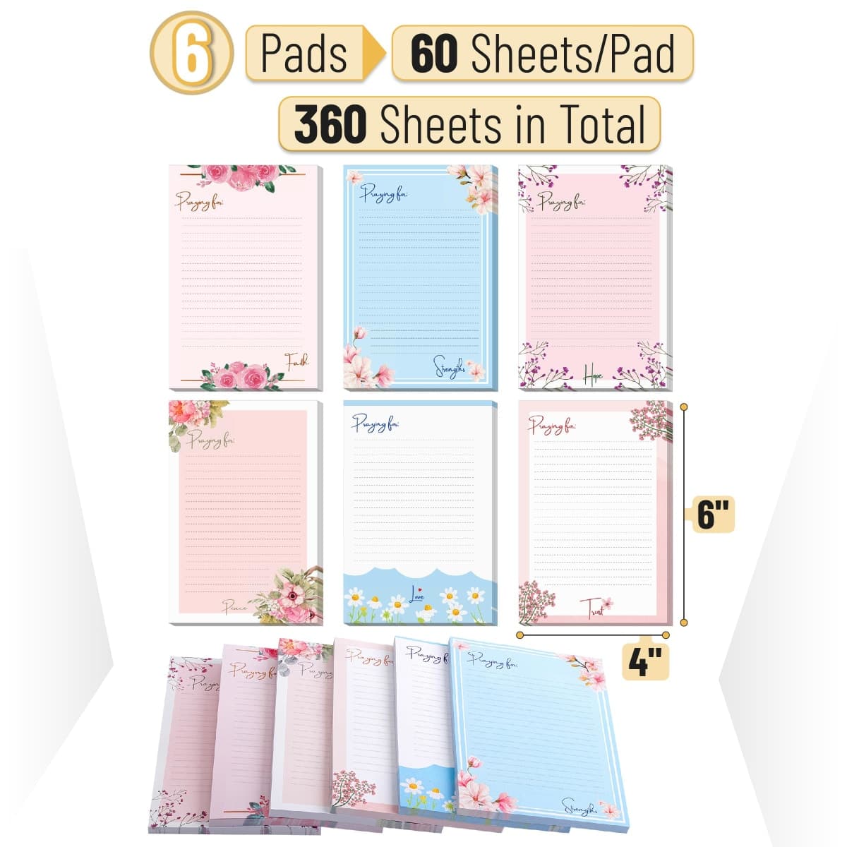 Mr. Pen 4x6 Floral Lined Sticky Notes, 6 Pads of 60 Sheets Each, Self-Stick Note Pads, Sticky Notes Bulk, 1 Count thumbnail 2