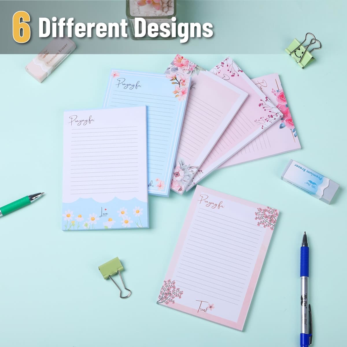 Mr. Pen 4x6 Floral Lined Sticky Notes, 6 Pads of 60 Sheets Each, Self-Stick Note Pads, Sticky Notes Bulk, 1 Count thumbnail 3