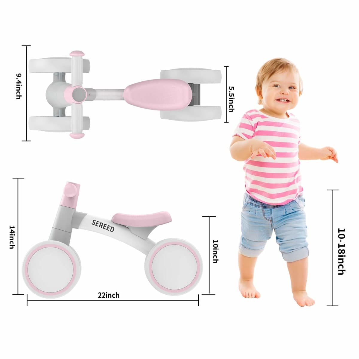 SEREED Baby Balance Bike for 1 Year Old Boys Girls 12-24 Month Toddler Balance Bike, 4 Wheels Toddler First Bike, First Birthday Gifts thumbnail 3