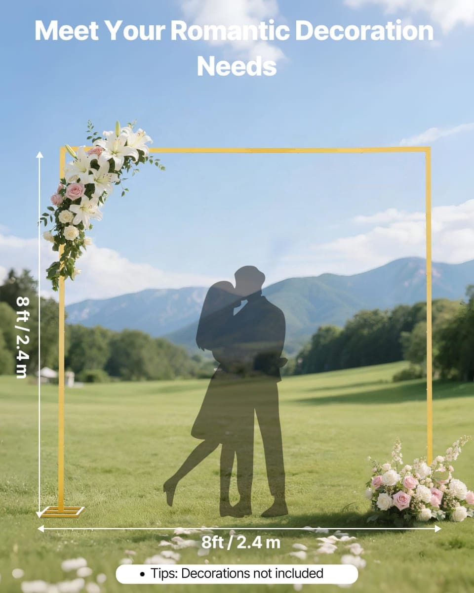 VEVOR Arch Backdrop Stand, 8 x 8 ft, Stable Structure, Easy Assembly, Square Gold Metal Arch Backdrop Stand for Wedding, Birthday Party, Graduation, Holiday Celebration, and Ceremony Decoration thumbnail 2