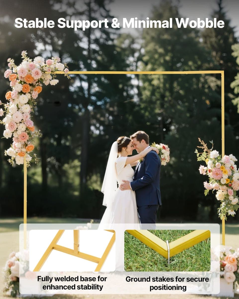 VEVOR Arch Backdrop Stand, 8 x 8 ft, Stable Structure, Easy Assembly, Square Gold Metal Arch Backdrop Stand for Wedding, Birthday Party, Graduation, Holiday Celebration, and Ceremony Decoration thumbnail 4