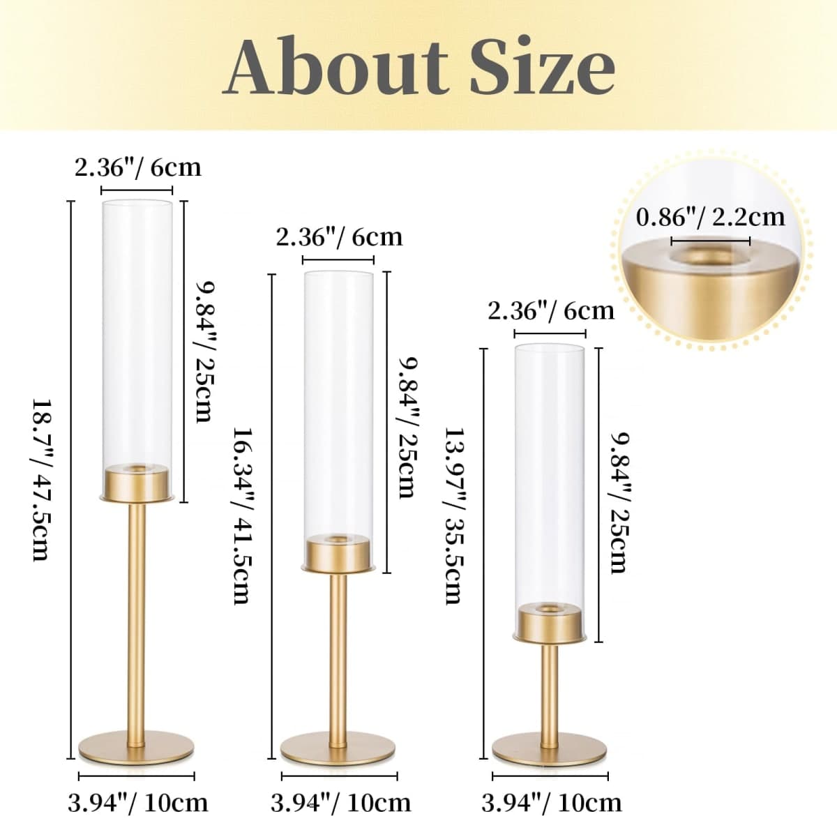 Hewory Gold Candle Holders, 3Pcs Brass Candle Stick Candelabra with Glass Candle Cover for Wedding Table Centerpiece Christmas Decor thumbnail 4