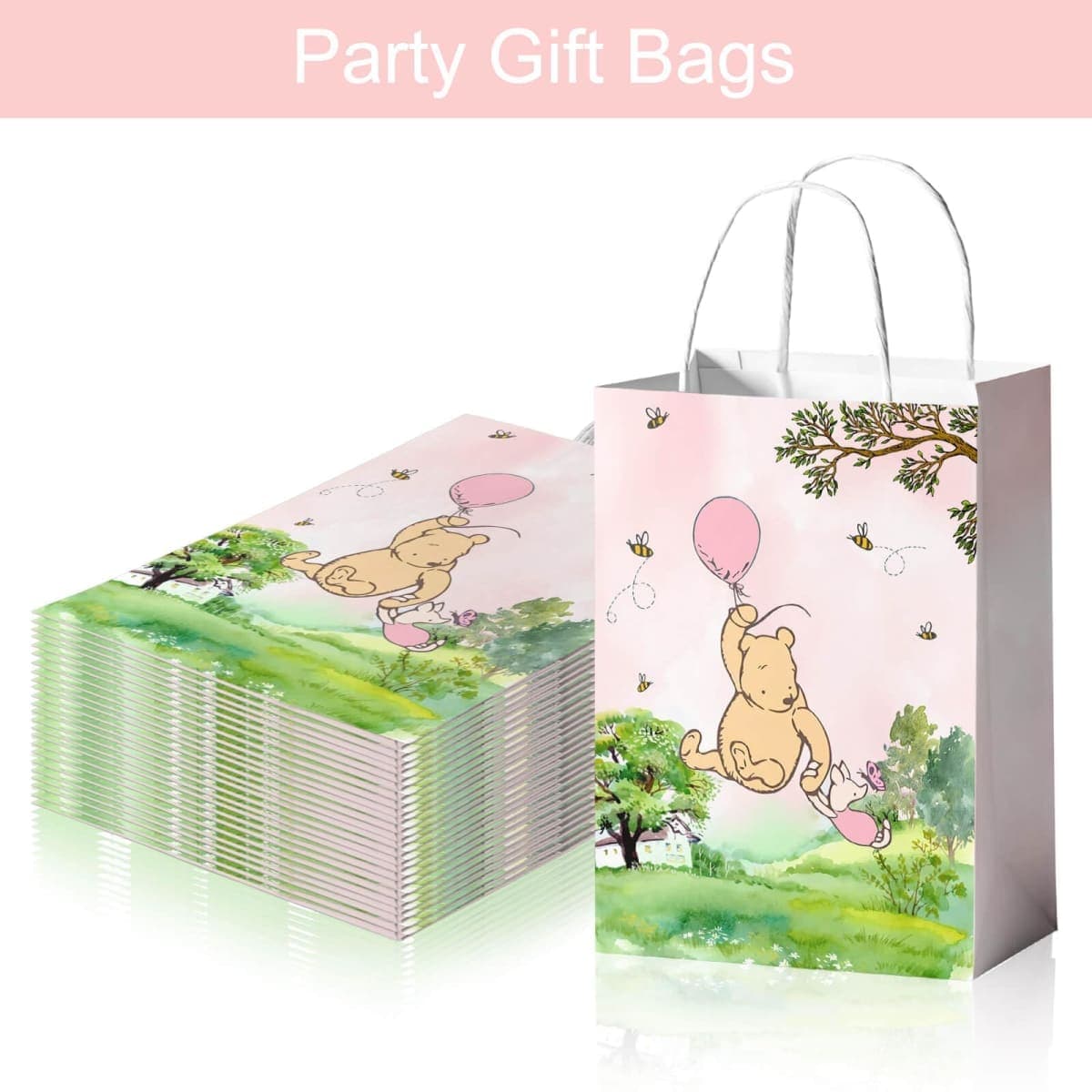 24 Pieces Classic Pooh Bear Goodie Bags for Baby Shower Party Supplies Bear Gift Snacks Treat Candy Party Favors Bags with Handles thumbnail 2