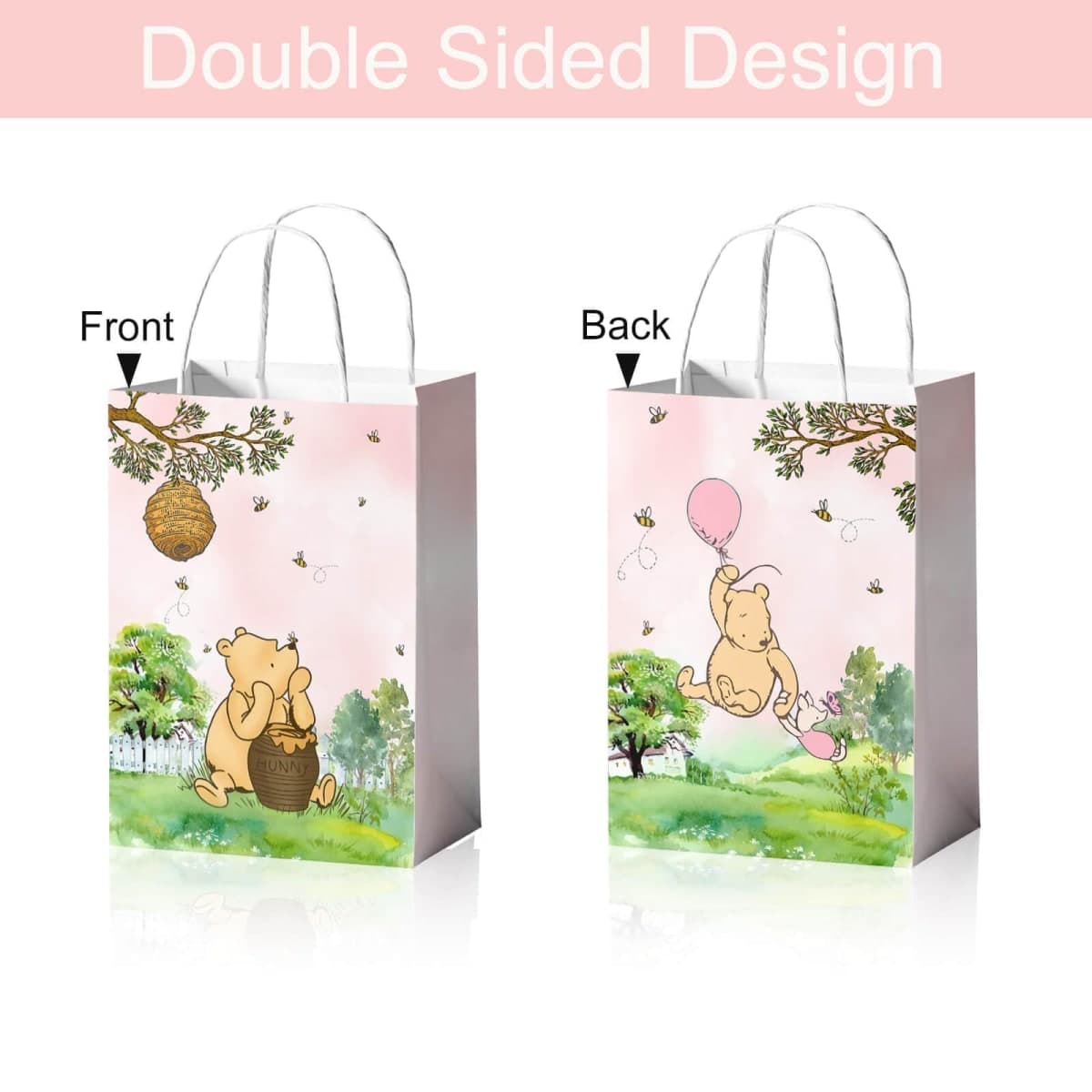 24 Pieces Classic Pooh Bear Goodie Bags for Baby Shower Party Supplies Bear Gift Snacks Treat Candy Party Favors Bags with Handles thumbnail 4