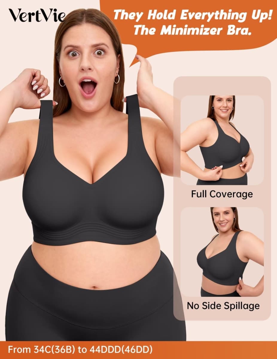 Vertvie Jelly Bras for Women Plus Size Minimizer Soft Wireless Push Up Bra Full Supportive Older Lift Back Coverage Bralette(Black,40C) thumbnail 3