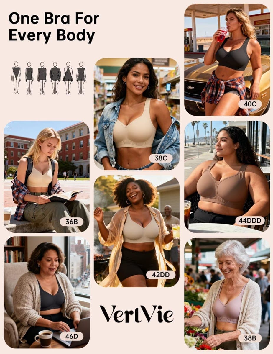 Vertvie Jelly Bras for Women Plus Size Minimizer Soft Wireless Push Up Bra Full Supportive Older Lift Back Coverage Bralette(Black,40C) thumbnail 5