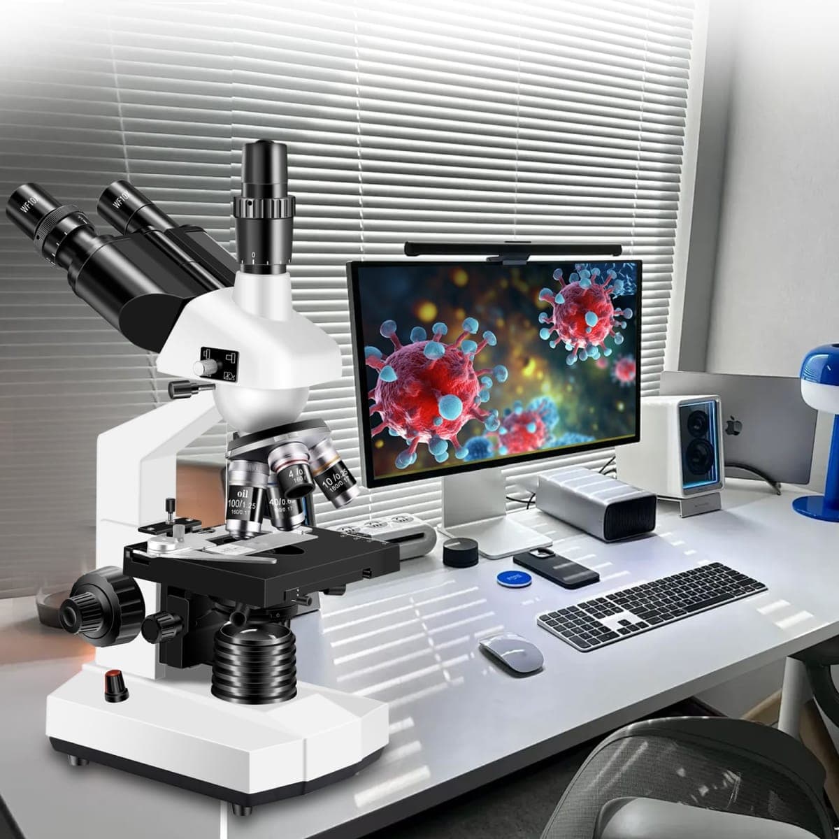Woehrsh Compound Trinocular Microscope 40X-5000X Magnification, Laboratory Grade Microscope for Adults, Microscopes with LED Illumination Double Mechanical Stage and HD USB Camera thumbnail 3