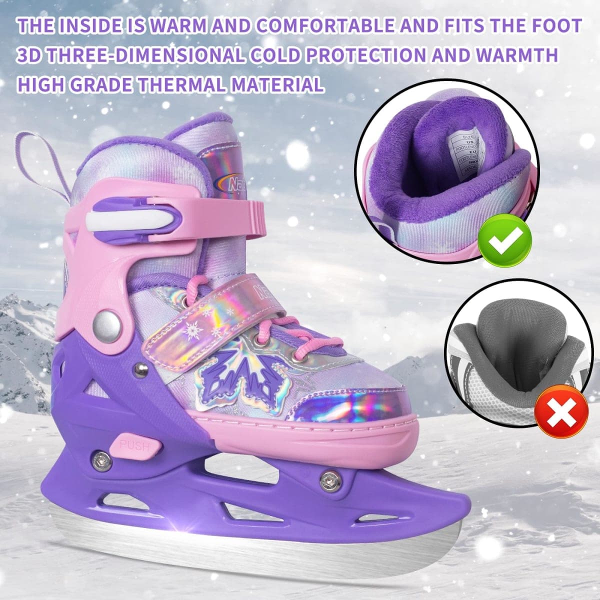 Nattork Adjustable Kids Ice Skates - 4 Size Adjustable Hockey Lace-Up Skates with Warm Plush Lining, Triple Safety Ankle Support, Stainless Steel Blades - Perfect for Boys and Girls Aged 3-12 thumbnail 3
