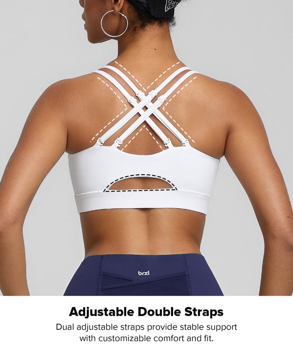 BRXL Sports Bra with Sewn in Pads Light Impact Criss Cross Adjustable Spaghetti Strap Padded Cut Out Cross Back Yoga Workout, White, Medium thumbnail 3