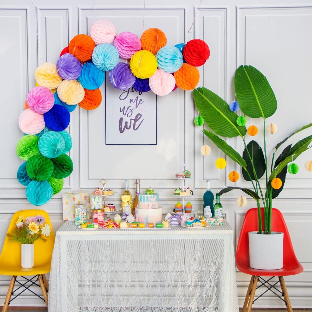 Colorful Rainbow Hanging Tissue Paper Honeycomb Balls Pride Party Decorations Pom Poms for Rainbow Sunshine Cloud Sun Themed Birthday Baby Shower Gender Reveal Wedding Party Décor thumbnail 3