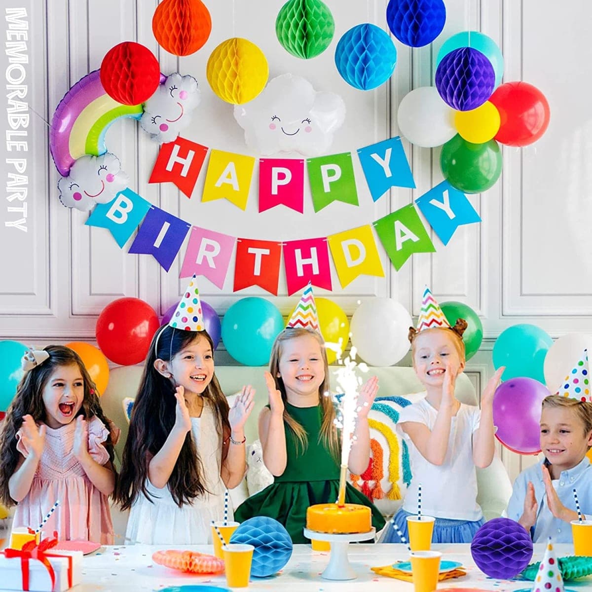 Colorful Rainbow Hanging Tissue Paper Honeycomb Balls Pride Party Decorations Pom Poms for Rainbow Sunshine Cloud Sun Themed Birthday Baby Shower Gender Reveal Wedding Party Décor thumbnail 4