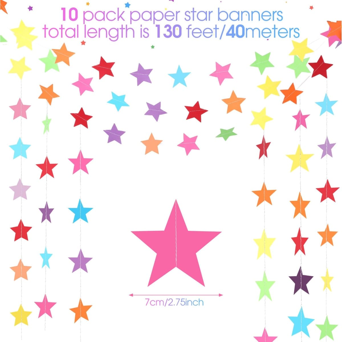 Patelai 130 Feet Glitter Star Garland Banner Decoration Hanging Star Decoration Gold Black Party Decorations for 2025 New Year Graduation Wedding Birthday Festival Party Decor(Mexican Color) thumbnail 2