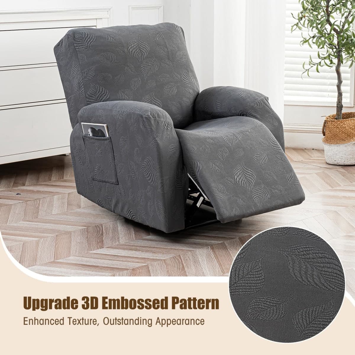 Gennia Recliner Sofa Covers 5 Pieces, Waterproof Sectional Couch Cover Stretch 3 Seat Reclining Couch Cover Soft Sofa Slipcover with Elastic Bottom Furniture Protector for Kis, Pets (Dark Gray) thumbnail 2