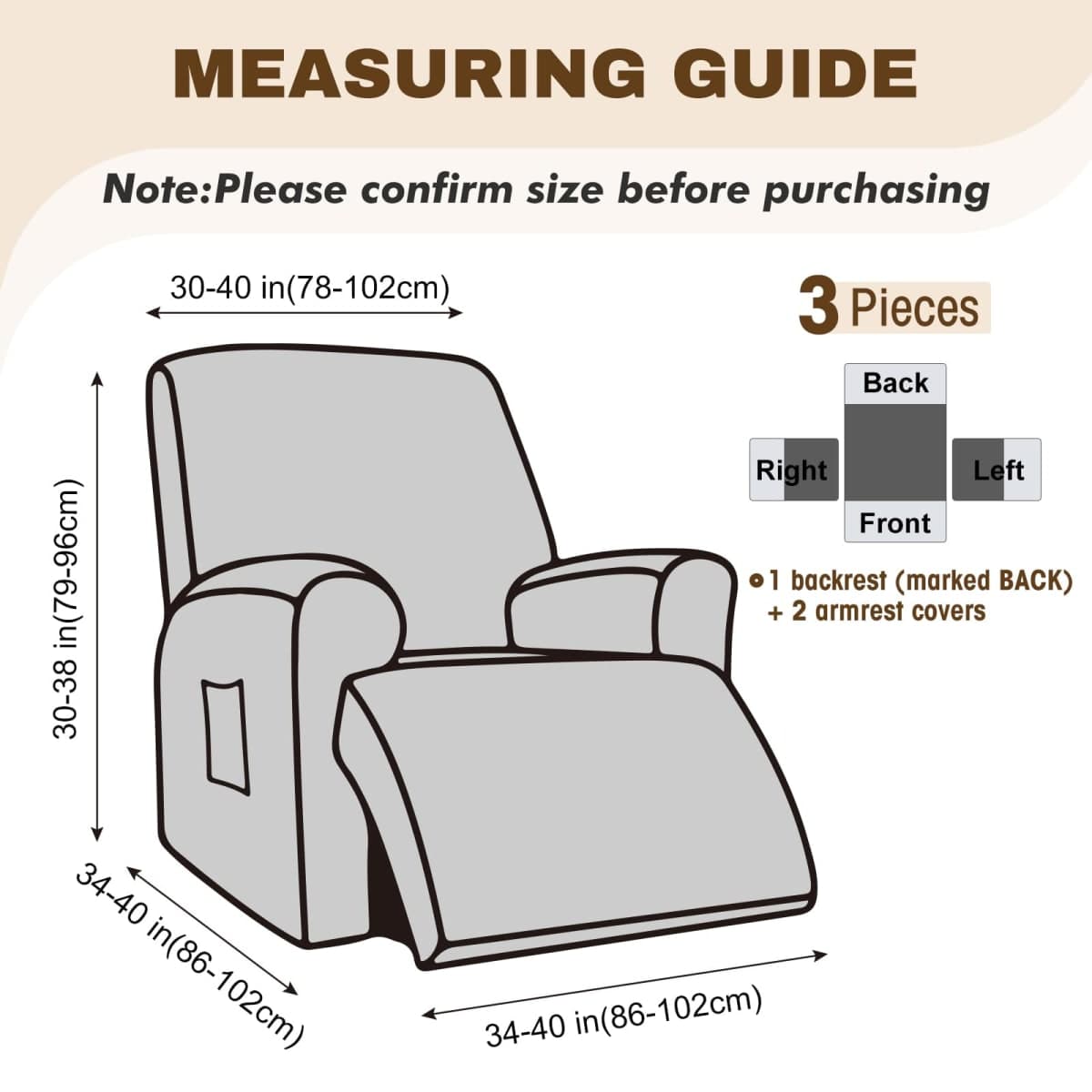Gennia Recliner Sofa Covers 5 Pieces, Waterproof Sectional Couch Cover Stretch 3 Seat Reclining Couch Cover Soft Sofa Slipcover with Elastic Bottom Furniture Protector for Kis, Pets (Dark Gray) thumbnail 4