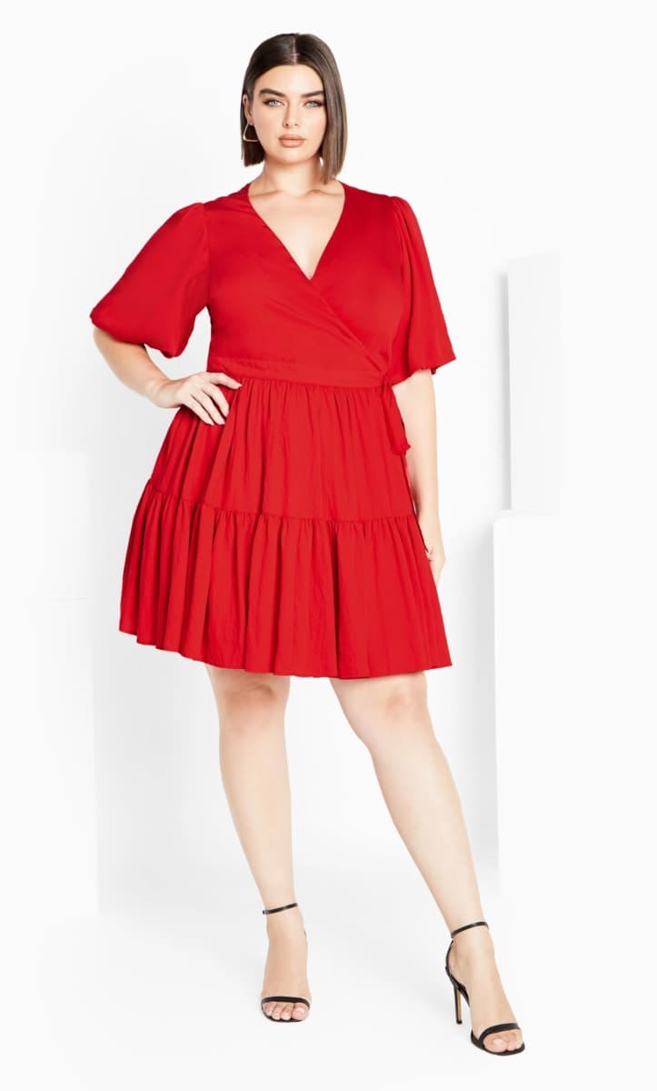City Chic Plus Size Dress Nikola in Tango RED, Tango Red, 24 Plus thumbnail 2