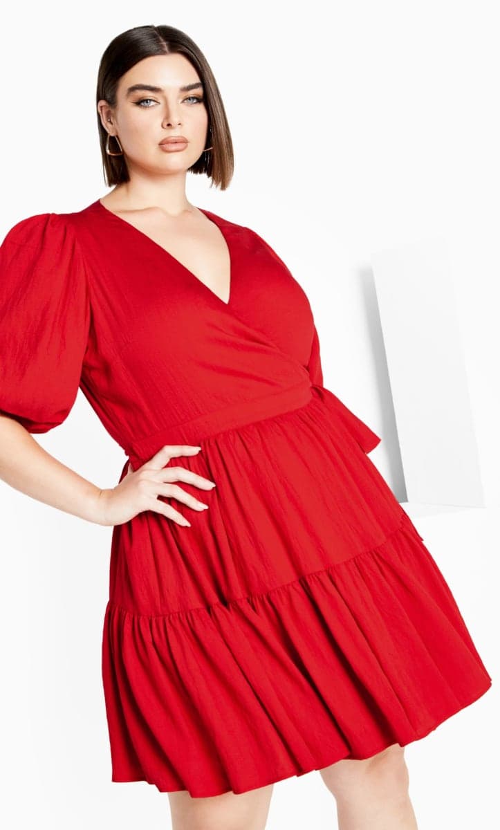 City Chic Plus Size Dress Nikola in Tango RED, Tango Red, 24 Plus thumbnail 4