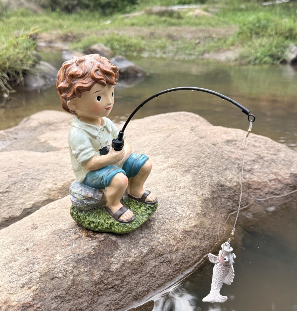 coolboy Garden Pond Boy Outdoor Statue,Animal Decorations for Yard Fishing Statue & Figurines Outdoor Garden Decor,Fishing Boy Sculpture for Waterfalls or Koi Pond Decor,Gifts for Fishing Lovers thumbnail 2