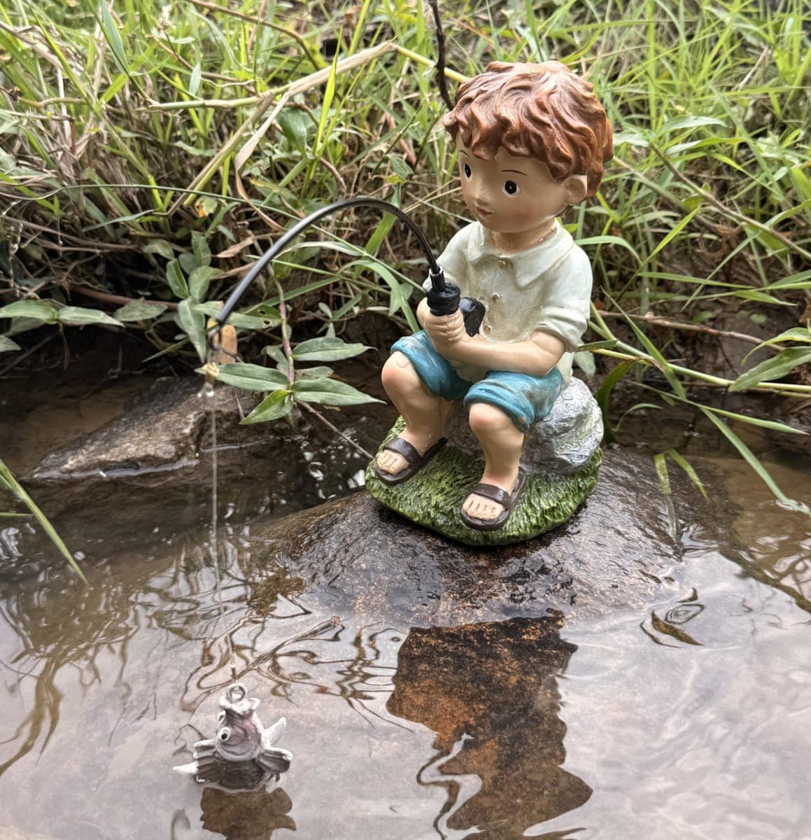coolboy Garden Pond Boy Outdoor Statue,Animal Decorations for Yard Fishing Statue & Figurines Outdoor Garden Decor,Fishing Boy Sculpture for Waterfalls or Koi Pond Decor,Gifts for Fishing Lovers thumbnail 3