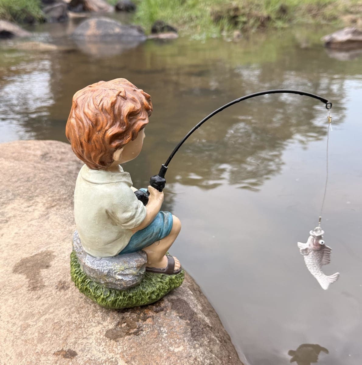 coolboy Garden Pond Boy Outdoor Statue,Animal Decorations for Yard Fishing Statue & Figurines Outdoor Garden Decor,Fishing Boy Sculpture for Waterfalls or Koi Pond Decor,Gifts for Fishing Lovers thumbnail 4