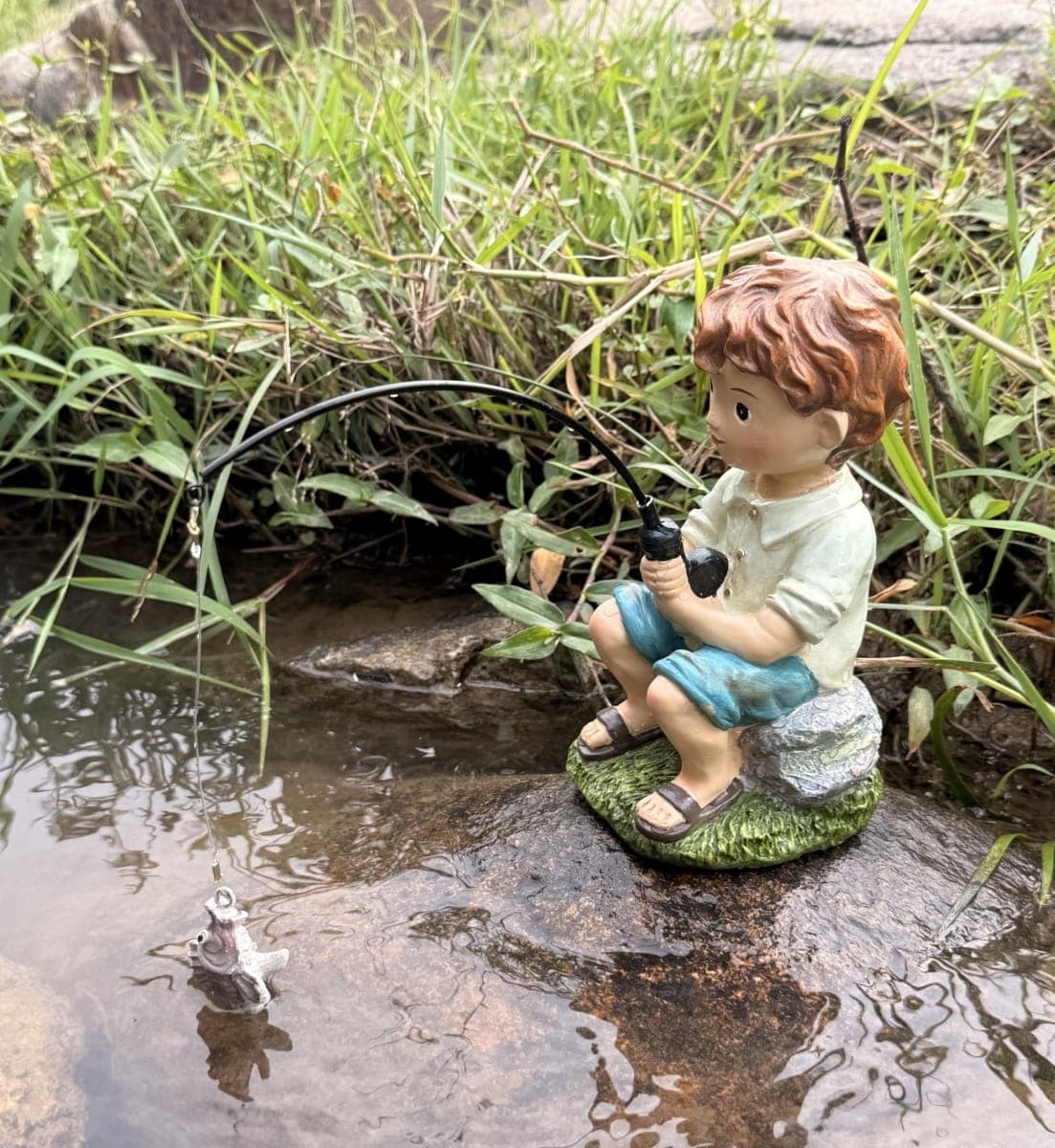 coolboy Garden Pond Boy Outdoor Statue,Animal Decorations for Yard Fishing Statue & Figurines Outdoor Garden Decor,Fishing Boy Sculpture for Waterfalls or Koi Pond Decor,Gifts for Fishing Lovers thumbnail 5