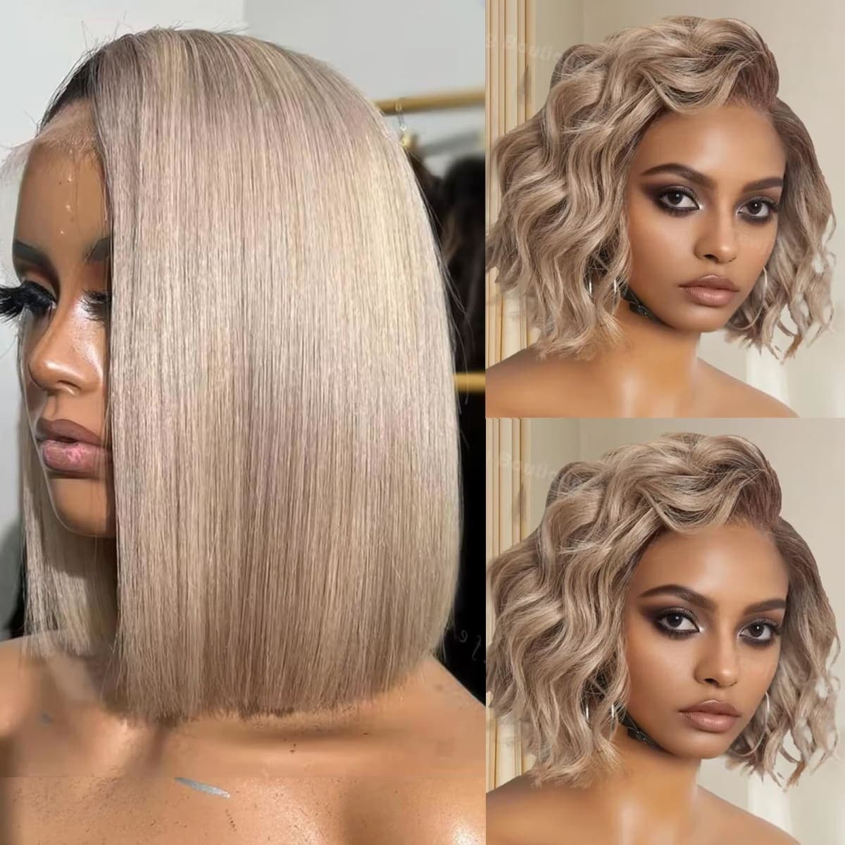 Munx Ash Blonde Bob Wigs Human Hair 180% Denstiy 13x6 HD Lace Frontal Human Hair Wig for Black Women Pre Plucked Straight Glueless Lace Front Short Bob Wigs 10 Inch thumbnail 4