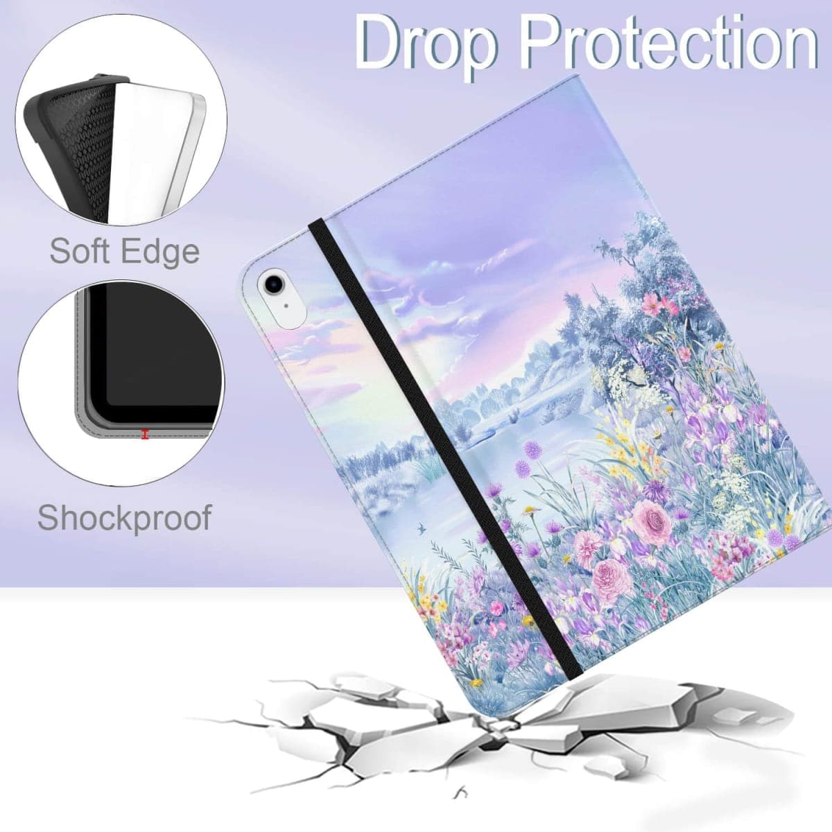 Feams Case for iPad 10th Generation Case 10.9 Inch 2022 Flip Stand Auto Wake/Sleep Leather Cover with Pencil Holder & Pocket, Purple Garden thumbnail 3