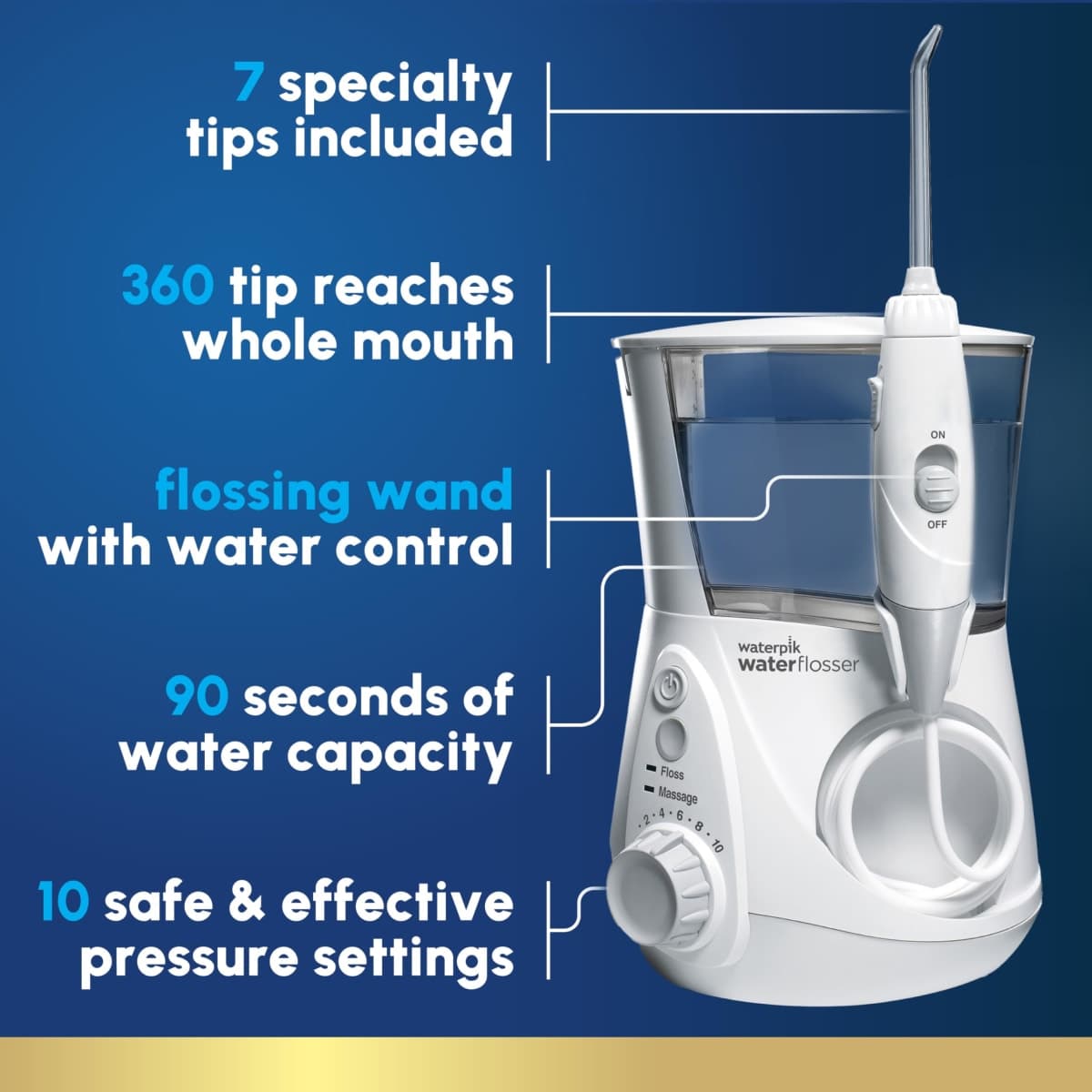 Waterpik Aquarius Water Flosser For Teeth Cleaning, Gums, Braces, Dental Care, Electric Power With 10 Settings, 7 Tips For Multiple Users & Needs, CDA Validated, White WP-660, Packaging May Vary thumbnail 2