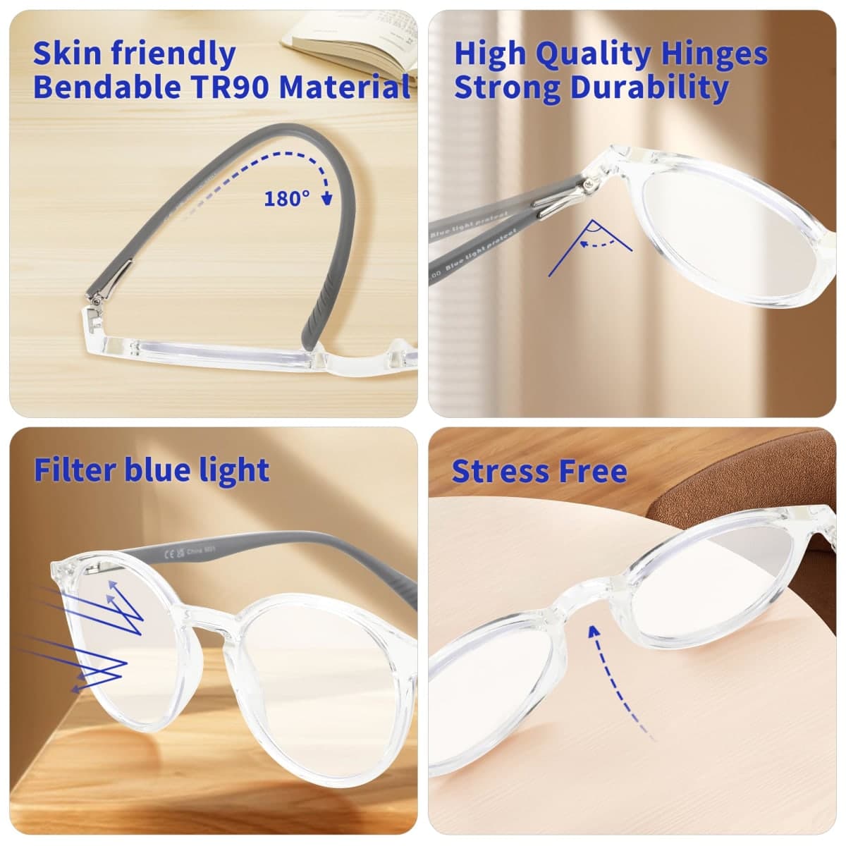 BLUEMOKY Reading Glasses for Men and Women: Blue Light Round Classic Eyeglasses - Computer Readers Glasses thumbnail 4