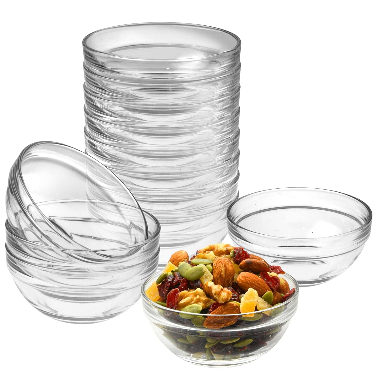 Lartique Mini 3.5 Inch Clear Glass Bowls - Set of 6, Modern Glass, Meal Prep or Dessert Bowls, Microwave & Dishwasher Safe thumbnail 5